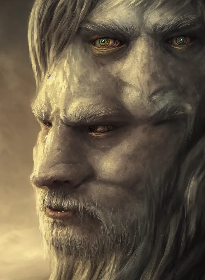 Image similar to a face portrait of an ice troll from skyrim, fantasy setting, beautiful face, serene colors, soft lighting, atmospheric, cinematic, moody, in the style of diego koi, gina heyer, luiz escanuela, art by alyssa monk, hyperrealism, rule of thirds, golden ratio, oil on canvas, 8 k