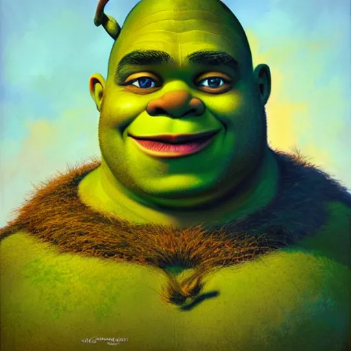 Image similar to lofi portrait of shrek, pixar style, by tristan eaton stanley artgerm and tom bagshaw.