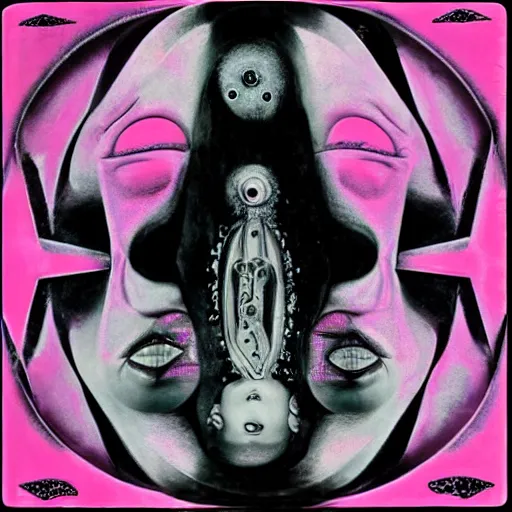 Image similar to post - punk new age album cover, psychedelic, black white pink, magic, giger h. r.