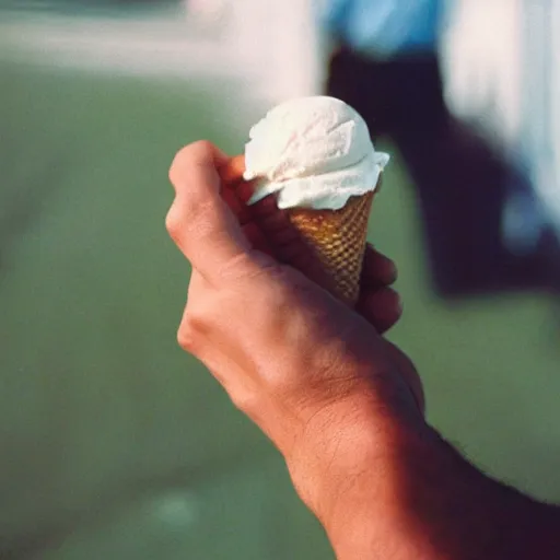 Image similar to a man holding an ice cream cone, arriflex 35