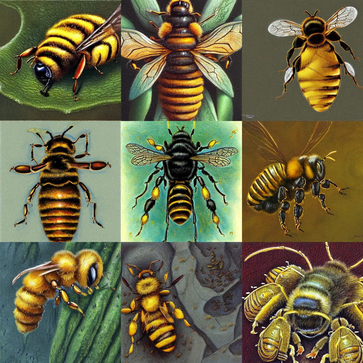 Prompt: artwork by john howe of a fungal killer bee