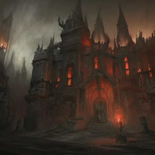 Image similar to A eerie, dark and mysterious, impressive, amazing concept art digital CG painting of a Necromancers lair, trending on ArtStation, Unreal Engine