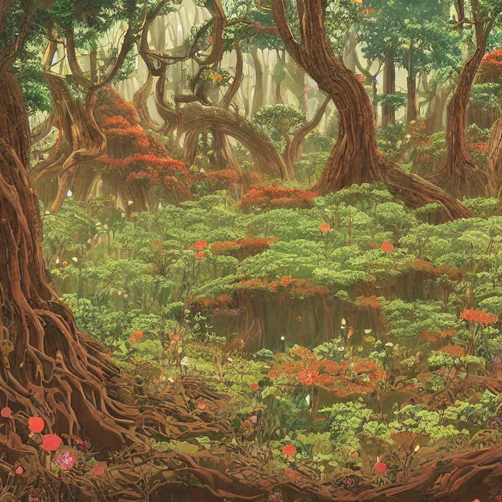 Image similar to ancient forest clearing, fairy circles, a poster by studio ghibli, featured on pixiv, environmental art, hd, highly detailed and intricate masterpiece