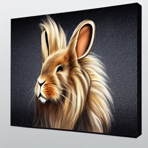 Image similar to cute fluffy tan lop eared bunny rabbit with long colorful flowing lion mane with mohawk hairstyle hybrid animal detailed painting 4 k