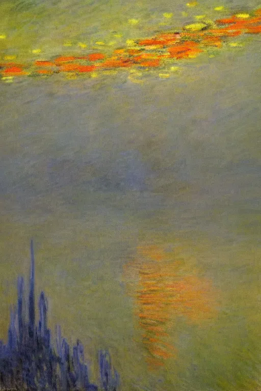 Image similar to Batman impresionism painting by Claude Monet, night