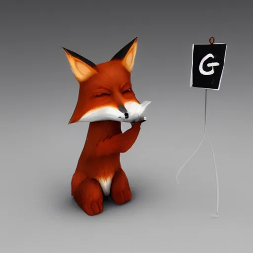 Prompt: a fox holding up a blank sign, digital art, unreal engine, blender