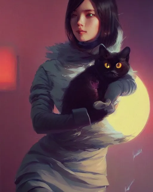 Image similar to a potrait of a space fanstasy cat, fine details. night setting. realistic shaded lighting poster by ilya kuvshinov katsuhiro, artgerm, jeremy lipkin and michael garmash, unreal engine, radiant light, detailed and intricate environment, digital art, trending on art station