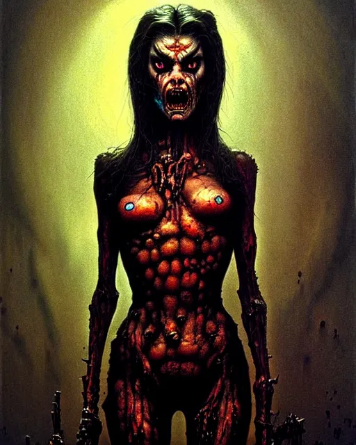 Image similar to widowmaker from overwatch, monster, character portrait, portrait, close up, concept art, intricate details, highly detailed, horror poster, horror, vintage horror art, realistic, terrifying, in the style of michael whelan, beksinski, and gustave dore