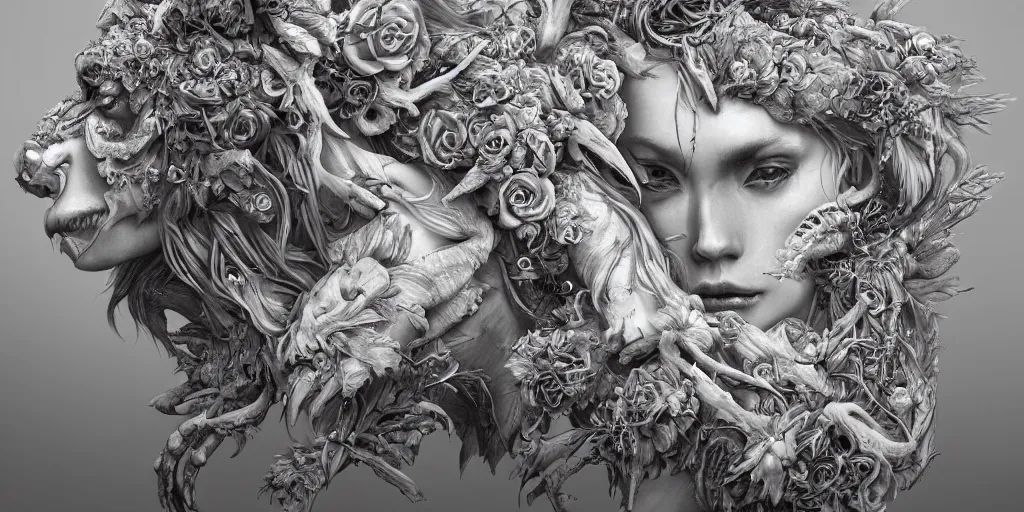 Image similar to hyperrealistic photography of a highly detailed and symmetrical gorgeous bone queen in the style of beth cavener, jin kagetsu, james jean and wlop, face symmetry, masterpiece, award - winning, sharp focus, intricate concept art, ambient lighting, 8 k, artstation