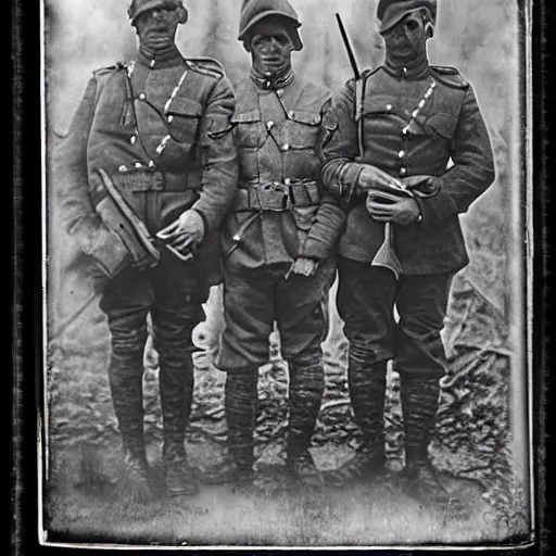 Prompt: close up of creepy occultist soldiers, ww 1 photograph, photoreal