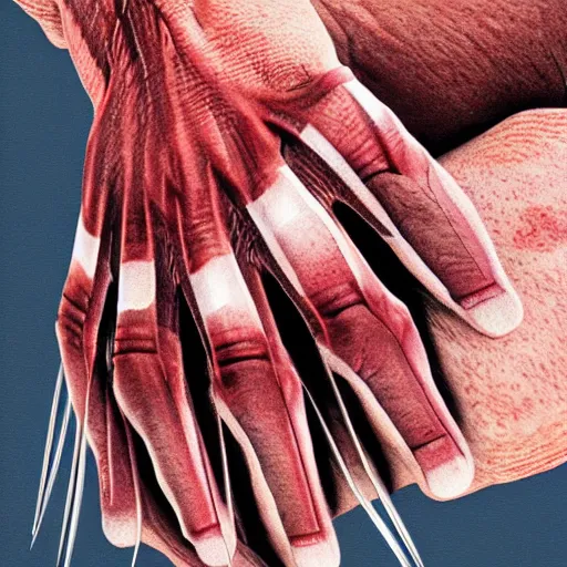 Prompt: wolverine hands, medical illustration