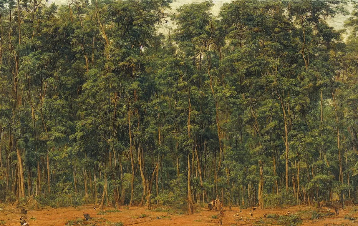 Prompt: huge landscape of the forests of Dahomey in Benin, 1905, colorful highly detailed oil on canvas, by Ivan Shishkin