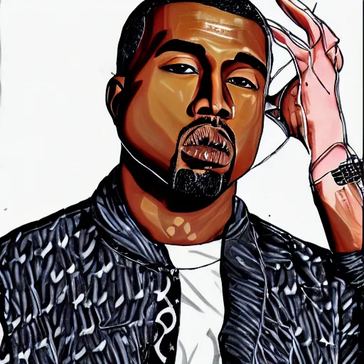 Prompt: anime key visual of rapper Kanye west, pixiv, portrait