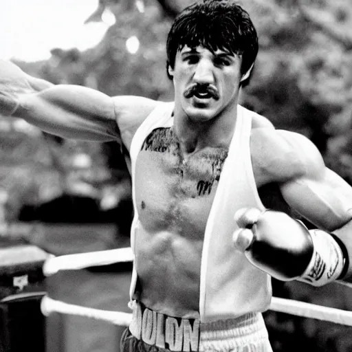 Prompt: rocky balboa celebrating with cereals