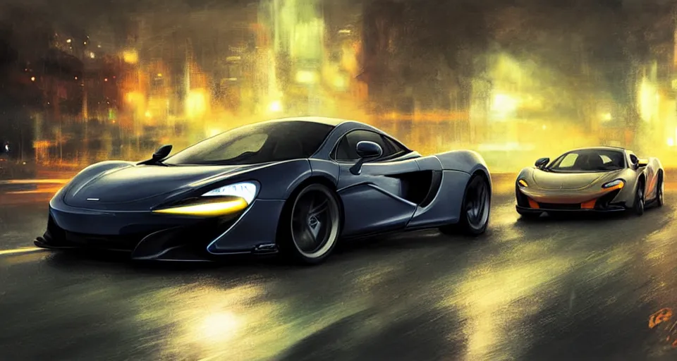 Image similar to mclaren in highway, night, digital art,ultra realistic,ultra detailed, ultra wide Lens, art by greg rutkowski