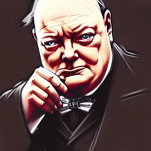 Image similar to Winston Churchill from Fullmetal Alchemist, fantasy, intricate, elegant, highly detailed, digital painting, artstation, concept art, matte, sharp focus, illustration, art by Artgerm and Greg Rutkowski and Alphonse Mucha