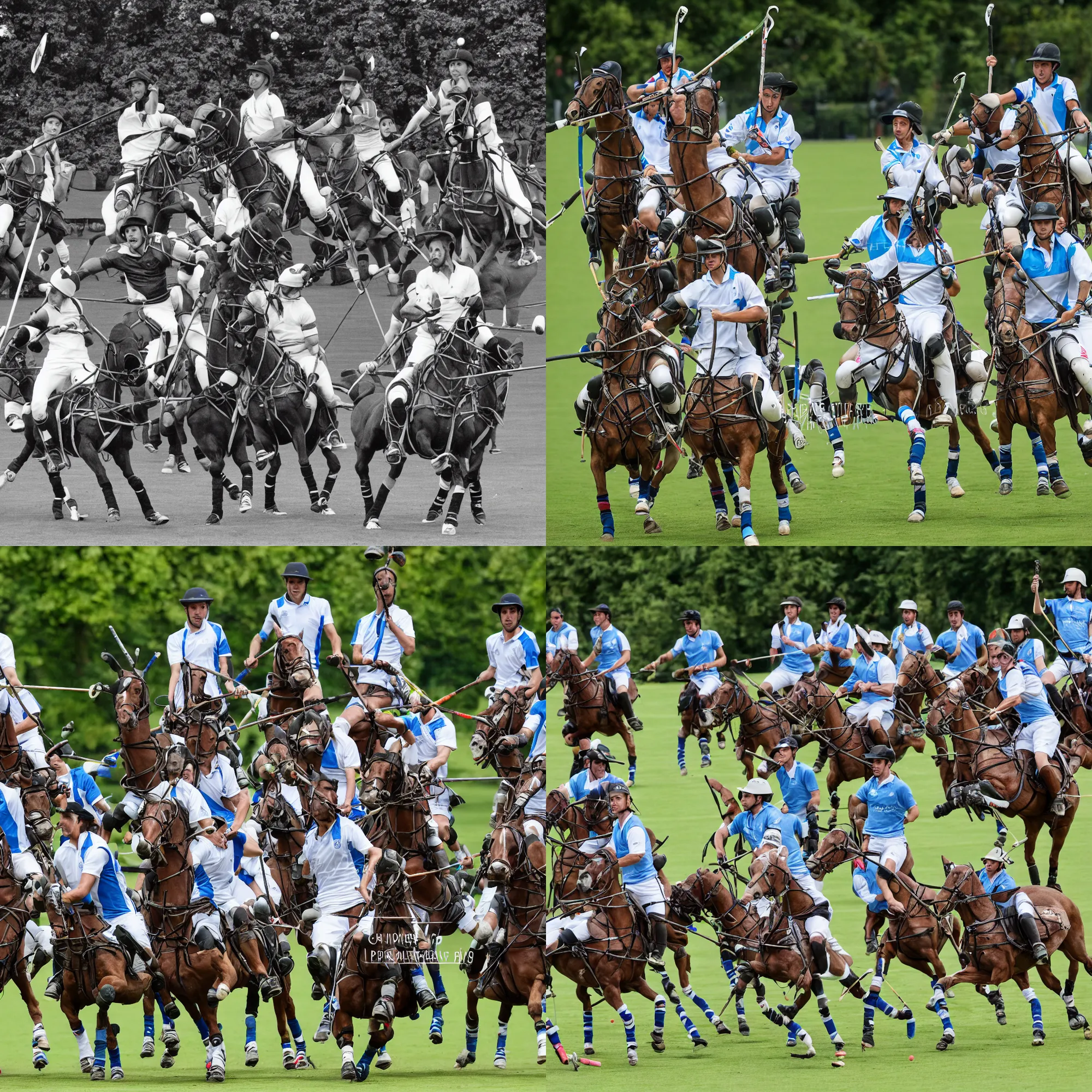 Prompt: argentinian polo team winning a friendly sports day in holland park, london, professional photograph