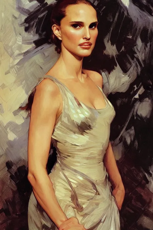 Prompt: elegant portrait of natalie portman as iron man by greg manchess, mucha, william adolphe bouguereau, john singer sargent, sorolla, winslow homer, dean cornwell, james gurney, kilin eng, ilya repin, pablo carpio