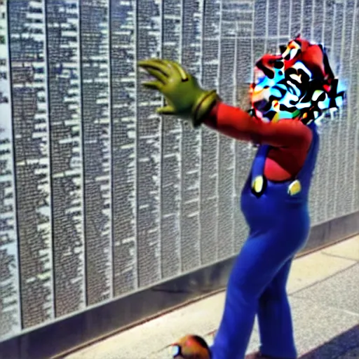 Image similar to mario dabbing, vietnam memorial