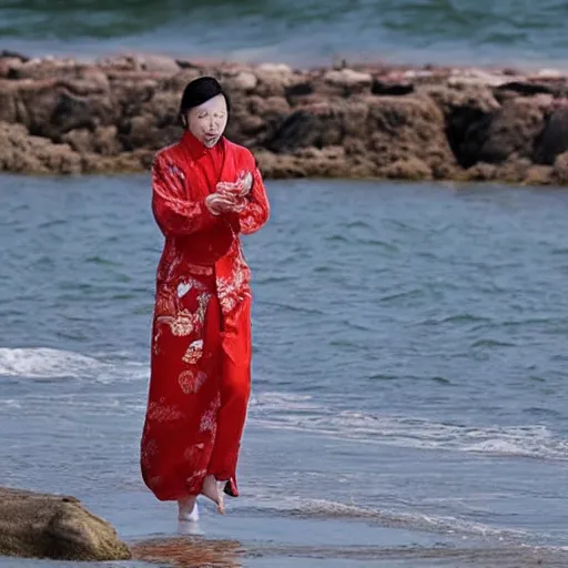 Prompt: a chinese woman ( 2 7 ) arises from the sea