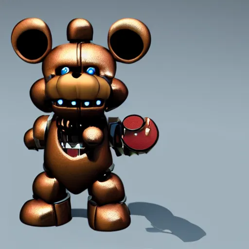 Image similar to imrpessive 3 d render of a metalic freddy fazbear