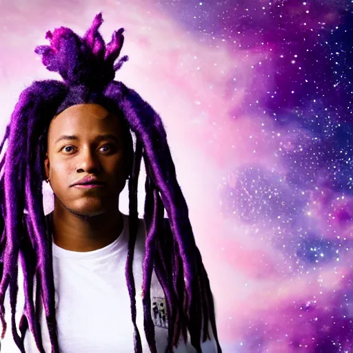 Image similar to black nonbinary person with purple dreads in space
