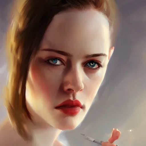 Prompt: Portrait of a Kat Denning as a bond girl, digital art by Ruan Jia and Mandy Jurgens and Artgerm, highly detailed, trending on artstation, award winning,