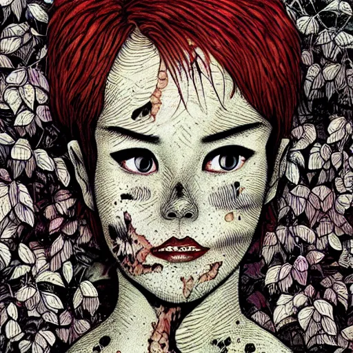 Image similar to a lush vine covered portrait by junji ito