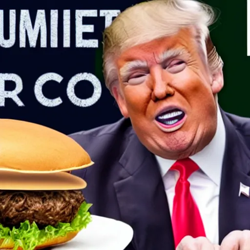 Image similar to a photo of donald trump eating the biggest hamburger in the world