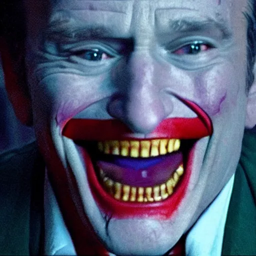 Image similar to stunning awe inspiring ( robin williams ) as the joker 8 k hdr movie still atmospheric lighting