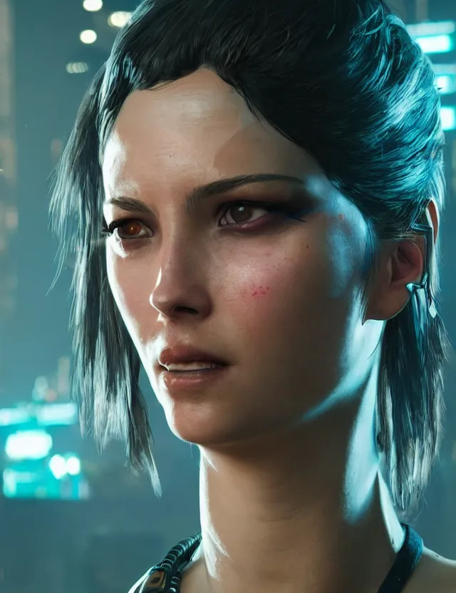 Prompt: close face portrait of a young female waitress as cyberpunk 2 0 7 7 concept art, art by ryo shiotani and greg rutkowski, intricate, beautiful, cute, cinematic lighting, vintage art by serge ivanoff, high resolution, very detailed