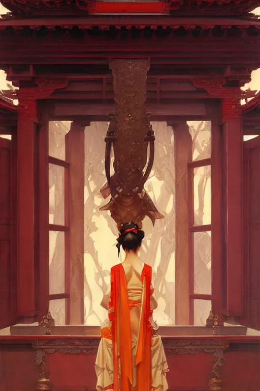 Image similar to temple, taoism, painting by greg rutkowski, j. c. leyendecker, artgerm