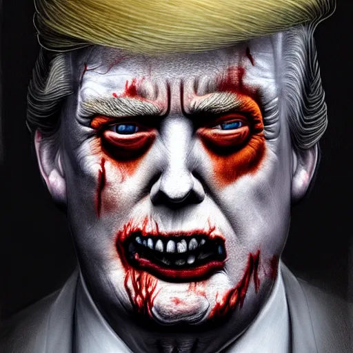 Image similar to head portrait of donald j. trump as a zombie with white eyes, 7 days to die zombie, delicate brush strokes, fine art, award winning, subtle colors, intricate, elegant, sharp focus, cinematic lighting, digital painting, 8 k concept art, art by michael hussar, art by brom, art by z. w. gu, 8 k