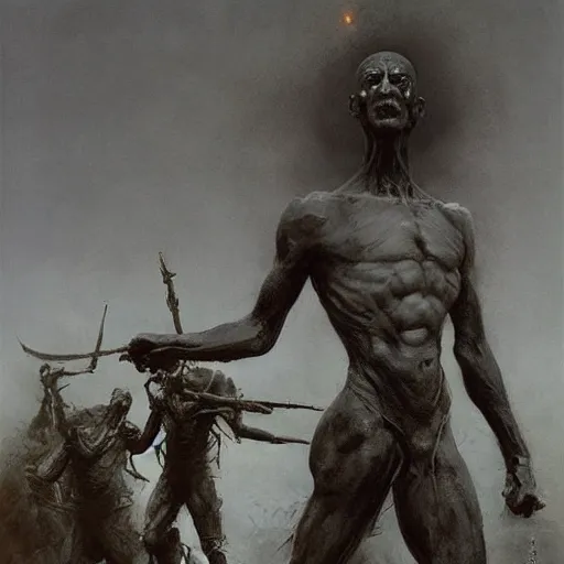 Image similar to Ghandi the military super solider screaming in agony dark fantasy, intricate, smooth, artstation, painted by Wayne Barlowe, zdislav beksinski