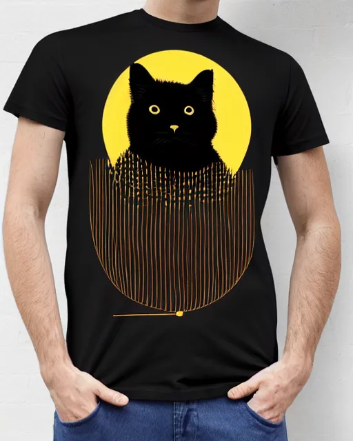 Prompt: stacked plot of radio emissions from a pulsar, data visualization charts constructing a fluffy cat isolated on black, silk screen t-shirt design 4K