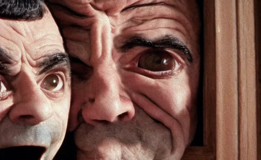 Prompt: The Shining starring mr bean as jack