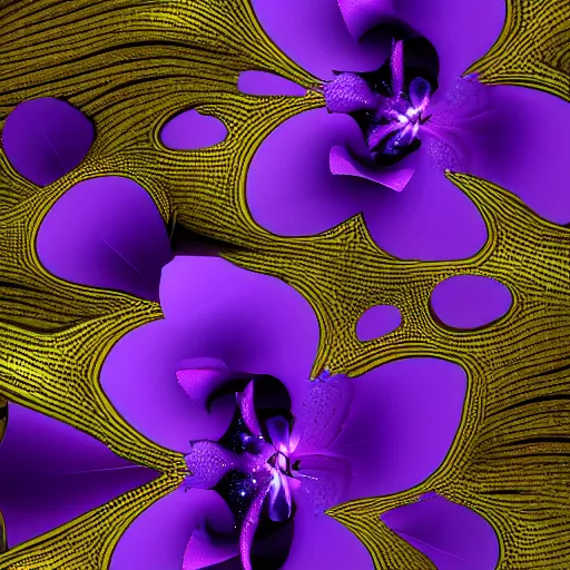 Prompt: metal orchid flower, futuristic, shiny, high detail, glitch art