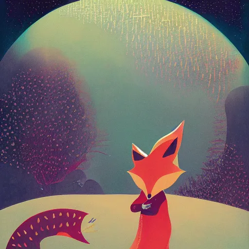 Image similar to little girl dressed as a fox on the prowl oil painting victo ngai