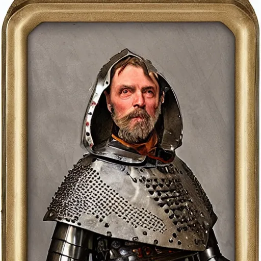 Prompt: full plate fluted polished armor 15th century gothic armor. maximilian,Solomon Joseph Solomon and Richard Schmid and Jeremy Lipking victorian genre painting portrait painting of a old rugged movie actor german knight 15th century character in fantasy costume red background