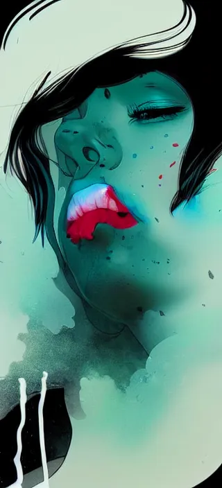 Image similar to lots of swirling, thick smoke drifting from a young woman's open mouth, by conrad roset, dramatic digital art, trending on artstation