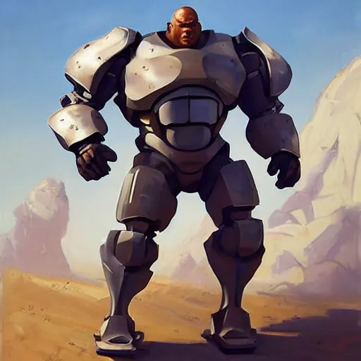 Image similar to greg manchess portrait painting of fully armored bionic the foundation aka dwayne the rock from fortnite as overwatch character, medium shot, asymmetrical, profile picture, organic painting, sunny day, matte painting, bold shapes, hard edges, street art, trending on artstation, by huang guangjian, gil elvgren, ruan jia, greg rutkowski, gaston bussiere