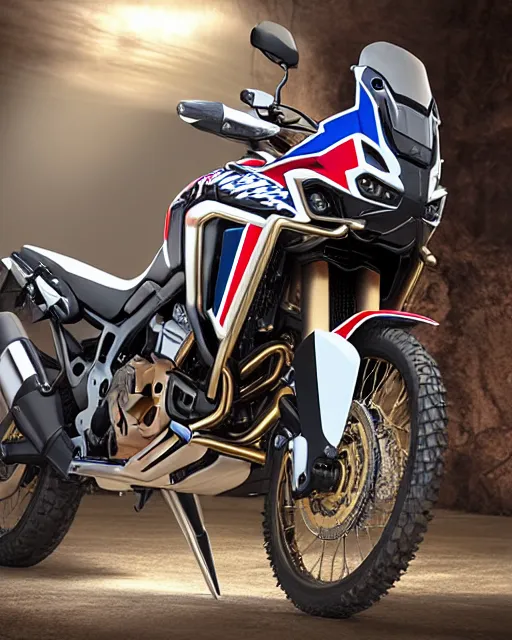 Image similar to honda africa twin from bioshock, hyper realistic, ambient lighting, concept art, intricate, hyper detailed, smooth, volumetric lighting, octane