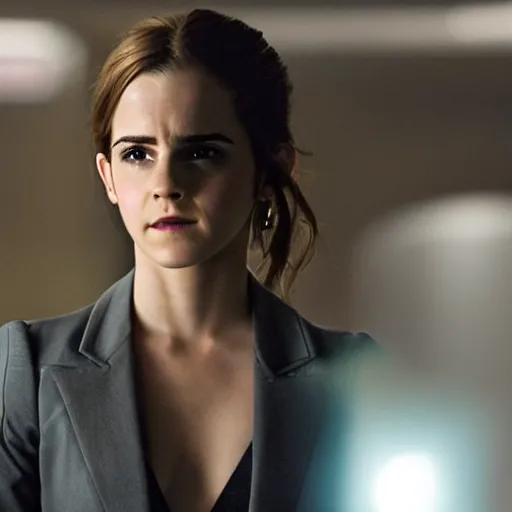 Image similar to a still of emma watson in iron man