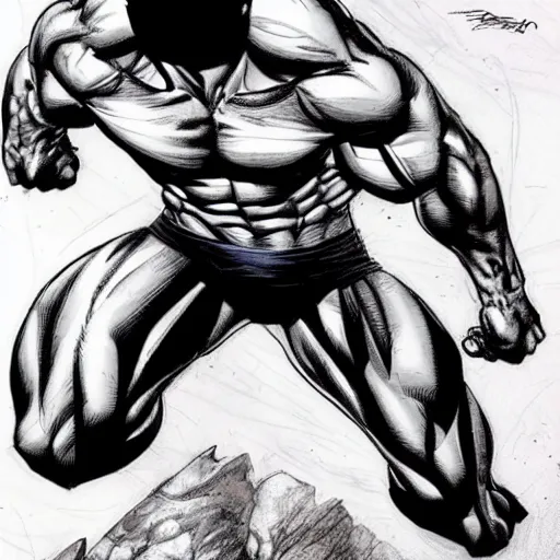 Image similar to superhero flying, muscles body, anatomically correct, abs, hyper realistic, style of jim lee