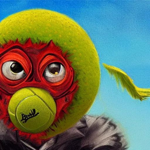 Image similar to a tennis ball monster falcon, digital art, fantasy, magic, chalk, trending on artstation, ultra detailed, professional illustration by basil gogos