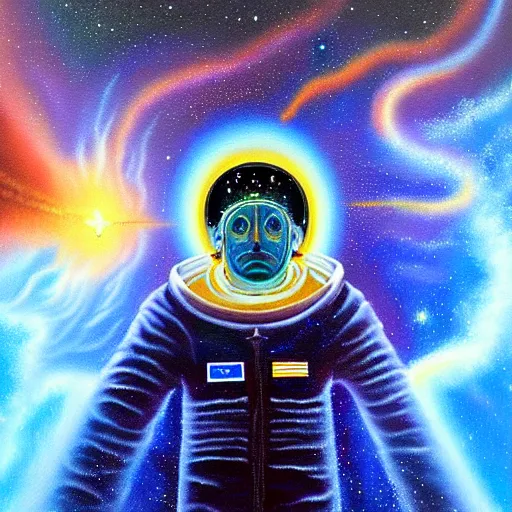 Prompt: transcendent holy spaceman, astral spirit space journey in oil painting, pulled into the vortex, trending on artstation, award winning, emotional, highly detailed ethereal surrealist art