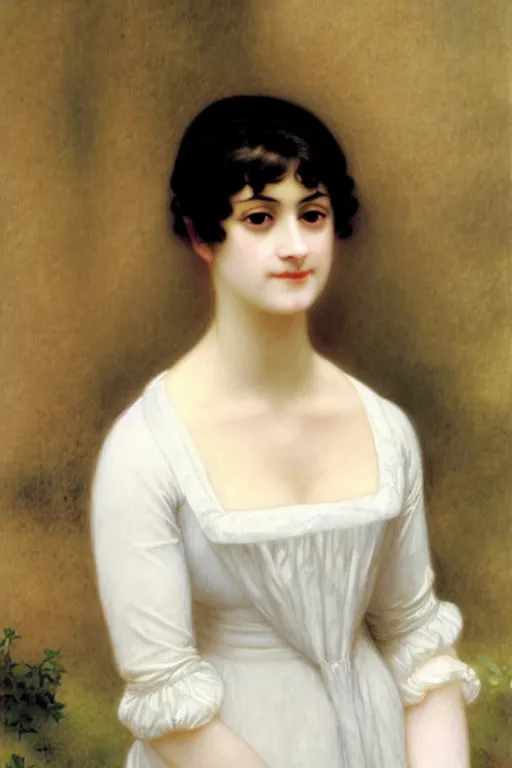 Image similar to jane austen in white, painting by rossetti bouguereau, detailed art, artstation