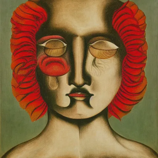 Image similar to floral face portrait by leonetto cappiello and wojciech siudmak and ernst fuchs, anni albers, oil on canvas