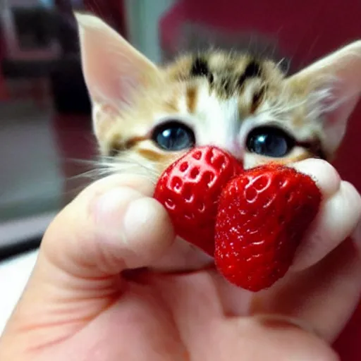 Prompt: a strawberry in the shape of a kitten