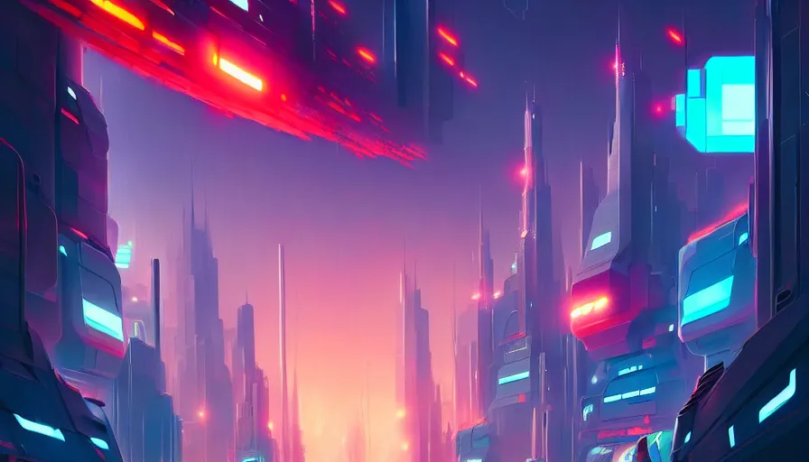 Prompt: giant robot destroying futuristic city, concept art by jama jurabaev, cinematic shot, trending on artstation, high quality, brush stroke, hyperspace, vibrant colors, bastien grivet